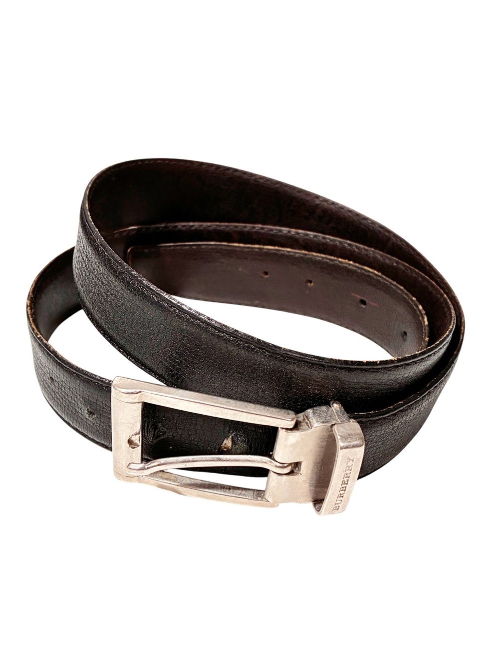 Burberry reversible grainy leather belt Black Silver Hardware 41”